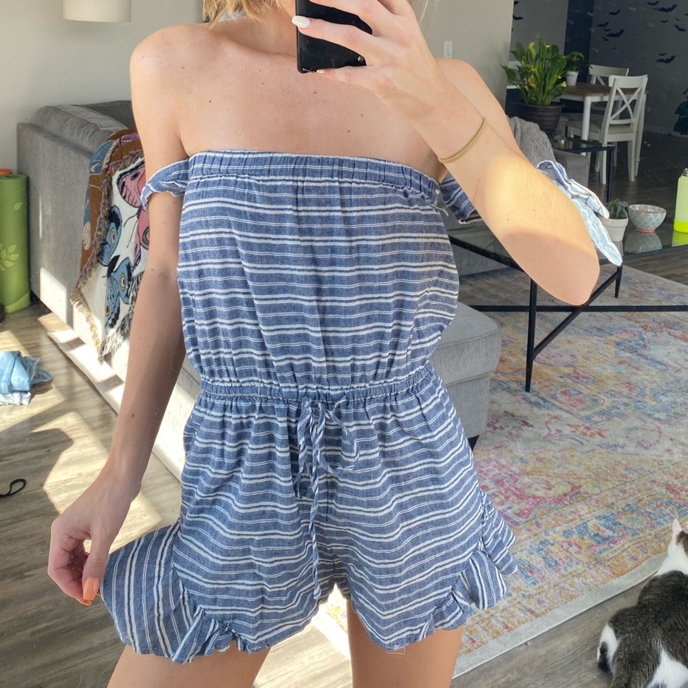 Paper Heart Striped Off Shoulder Short Romper
